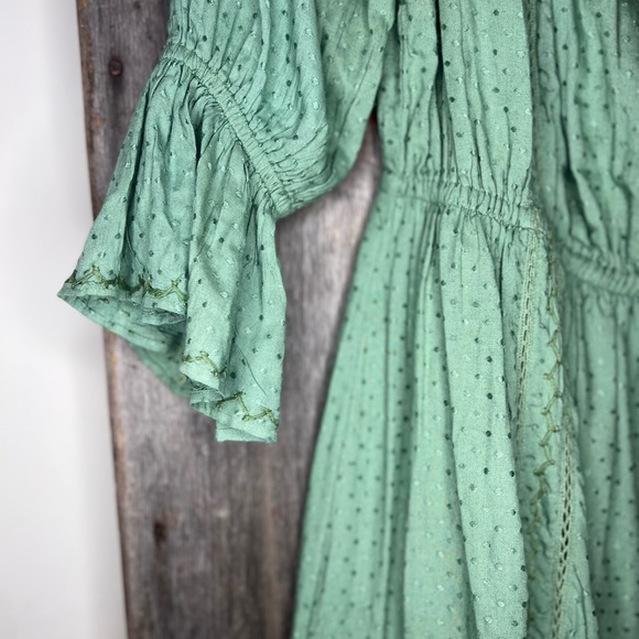 Tularosa Aritzia Luna Green Off The Shoulder Ruffle Mini Dress sz M - Picture 5 of 13